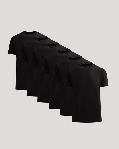 Tung T‑skjorte med rund hals og lomme (6-pakning)