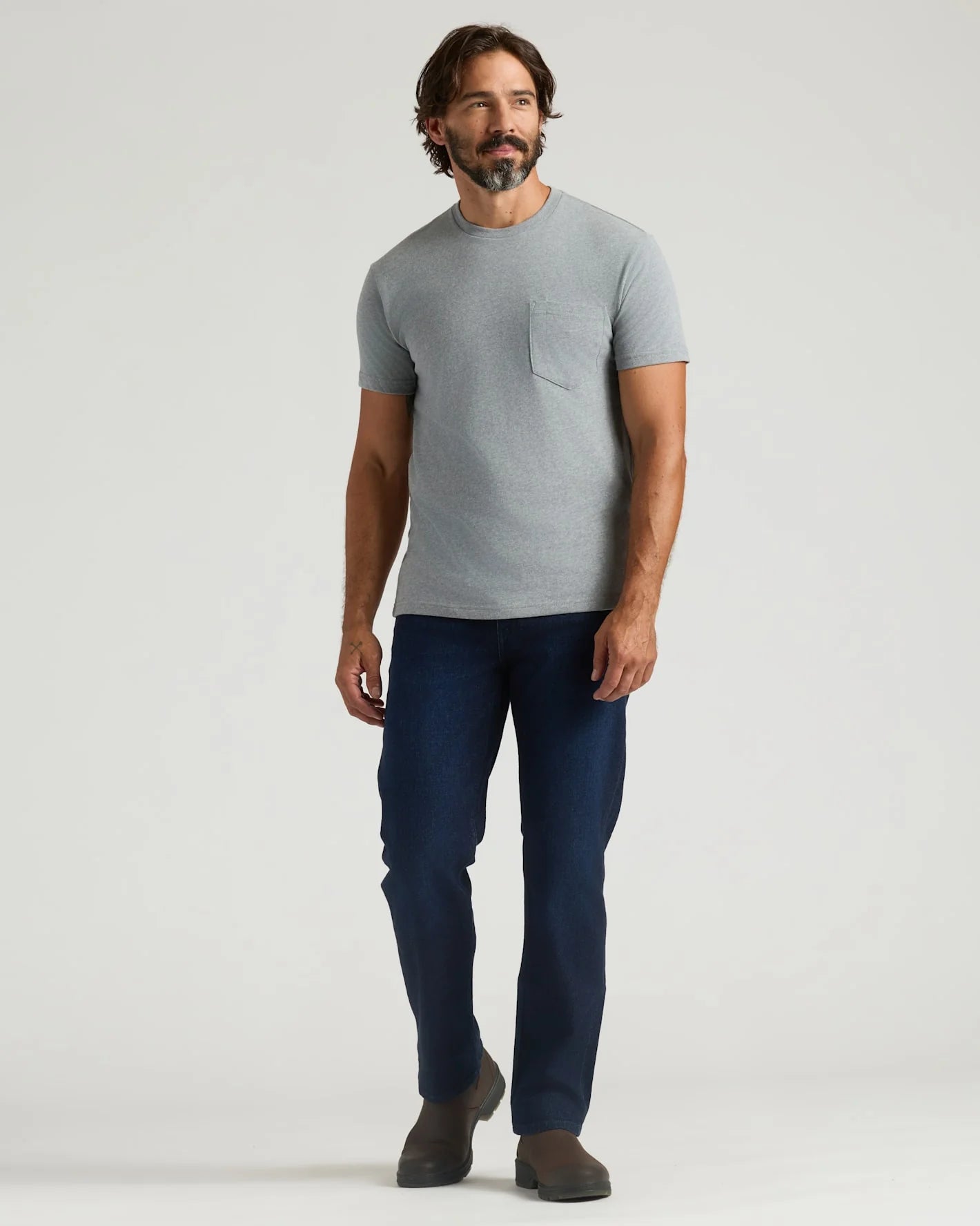 Tung T‑skjorte med rund hals og lomme (6-pakning)