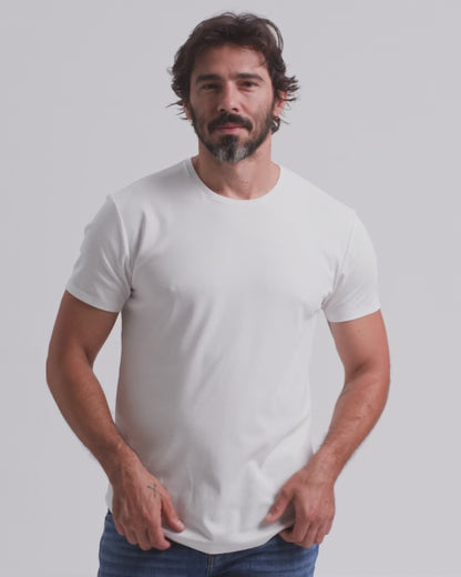 Pima‑t‑skjorte med rund hals og buet kant